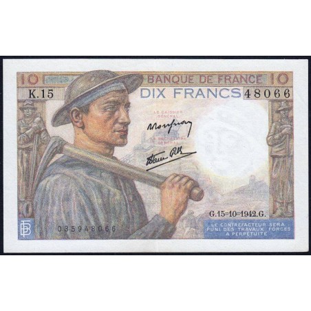 F 08-04 - 15/10/1942 - 10 francs - Mineur - Série K.15 - Etat : SUP
