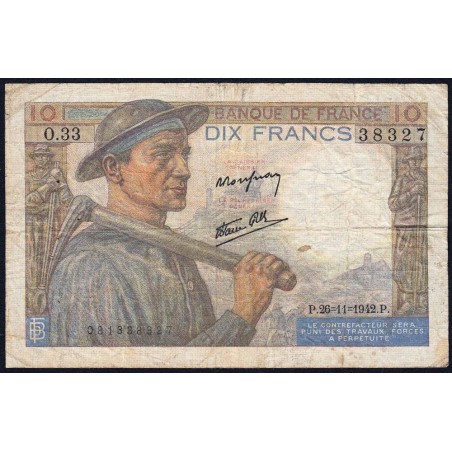 F 08-06 - 26/11/1942 - 10 francs - Mineur - Série O.33 - Etat : TB