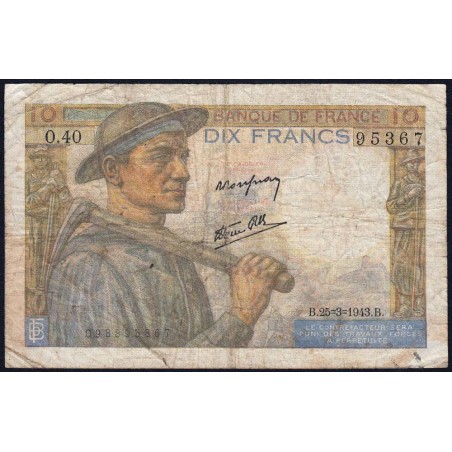 F 08-08 - 25/03/1943 - 10 francs - Mineur - Série O.40 - Etat : TB-