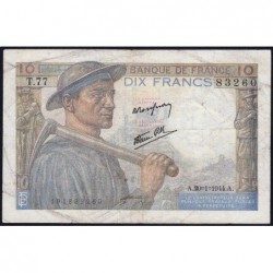 F 08-11 - 20/01/1944 - 10 francs - Mineur - Série T.77 - Etat : TB