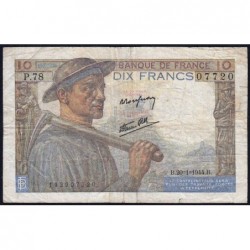 F 08-11 - 20/01/1944 - 10 francs - Mineur - Série P.78 - Etat : TB-