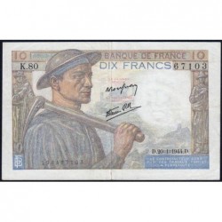 F 08-11 - 20/01/1944 - 10 francs - Mineur - Série K.80 - Etat : TTB+