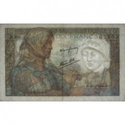 F 08-11 - 20/01/1944 - 10 francs - Mineur - Série K.80 - Etat : TTB+