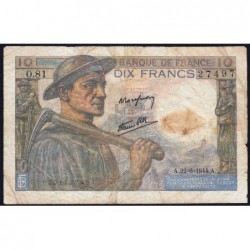 F 08-12 - 22/06/1944 - 10 francs - Mineur - Série O.81 - Etat : B