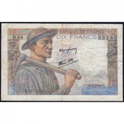 F 08-12 - 22/06/1944 - 10 francs - Mineur - Série D.94 - Etat : TB+