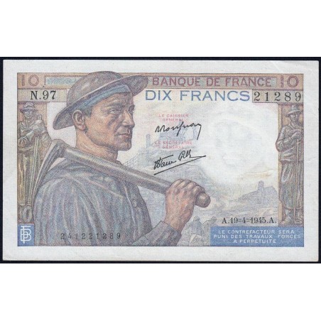 F 08-13 - 19/04/1945 - 10 francs - Mineur - Série N.97 - Etat : SUP