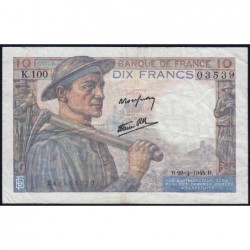 F 08-14 - 26/04/1945 - 10 francs - Mineur - Série K.100 - Etat : TTB-