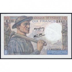 F 08-14 - 26/04/1945 - 10 francs - Mineur - Série K.100 - Etat : SPL