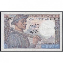 F 08-14 - 26/04/1945 - 10 francs - Mineur - Série K.100 - Etat : TTB+