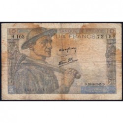 F 08-14 - 26/04/1945 - 10 francs - Mineur - Série H102 - Pub PCF - Etat : B