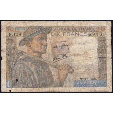 F 08-14 - 26/04/1945 - 10 francs - Mineur - Série R.106 - Etat : B