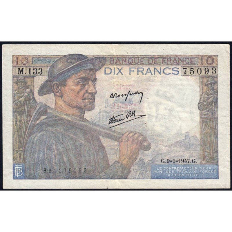 F 08-17 - 09/01/1947 - 10 francs - Mineur - Série M.133 - Etat : TTB-