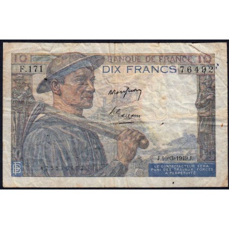 F 08-20 - 10/03/1949 - 10 francs - Mineur - Série F.171 - Etat : TB-