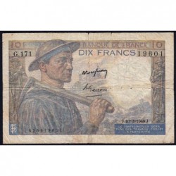 F 08-20 - 10/03/1949 - 10 francs - Mineur - Série G.171 - Etat : B