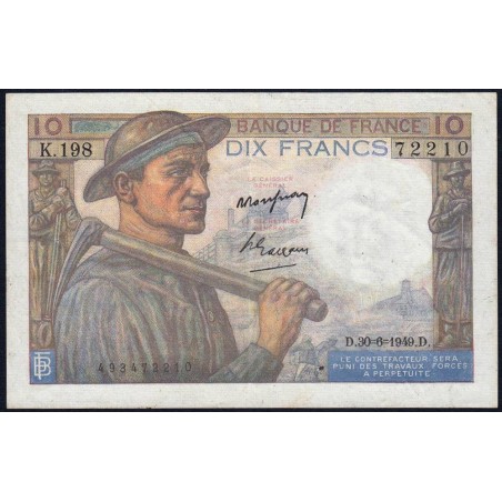 F 08-22 - 30/06/1949 - 10 francs - Mineur - Série K.198 - Etat : SUP-