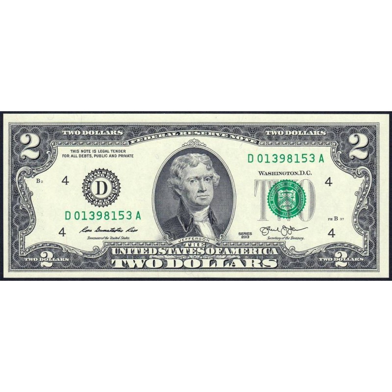 Etats Unis - Pick 538 - 2 dollars - Série D A - 2013 - Cleveland - Etat : NEUF