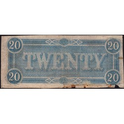 Etats Conf. d'Amérique - Pick 69 - 20 dollars - Lettre A - Série ... - 17/02/1864 - Etat : TB