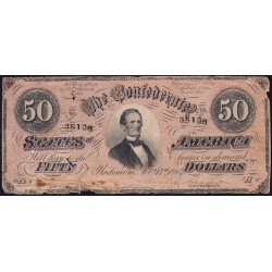 Etats Conf. d'Amérique - Pick 70 - 50 dollars - Lettre A - Sans série - 17/02/1864 - Etat : B