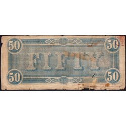 Etats Conf. d'Amérique - Pick 70 - 50 dollars - Sans série - Lettre A - 17/02/1864 - Etat : B
