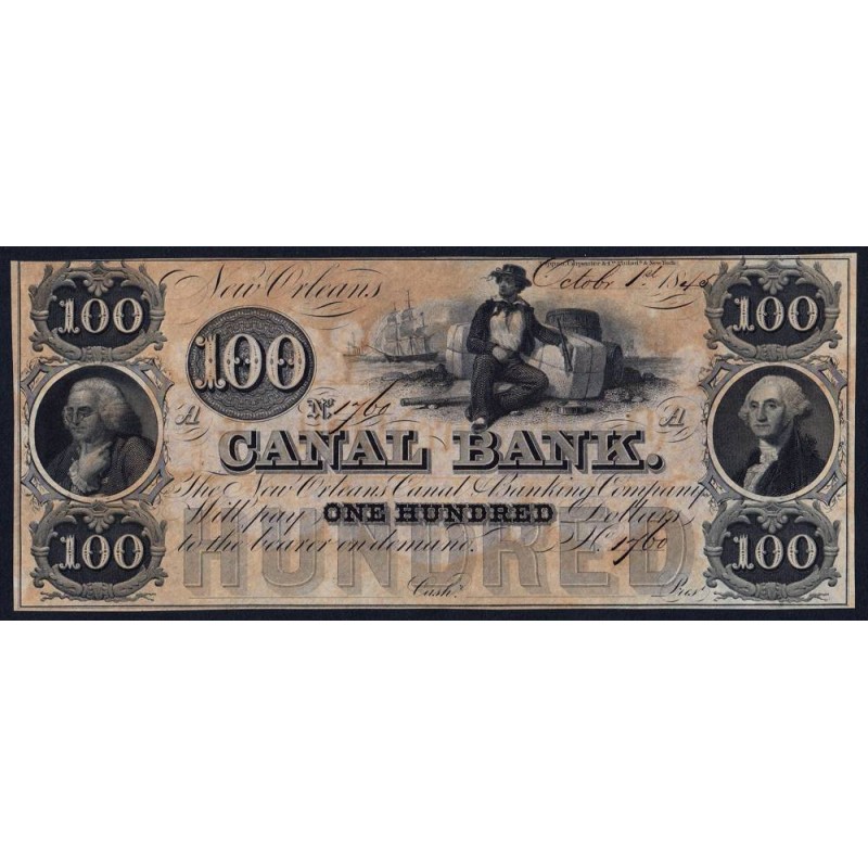 Etats Unis - Louisiane - New Orleans - 100 dollars - Lettre A - 01/10/1845 - Etat : NEUF