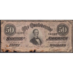 Etats Conf. d'Amérique - Pick 70 - 50 dollars - Lettre A - Série 3 - 17/02/1864 - Etat : B