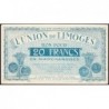 87 - Limoges - Union de Limoges - 20 francs - Type A - (1920-1935) - Etat : TB