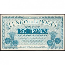 87 - Limoges - Union de Limoges - 20 francs - Type A - (1920-1935) - Etat : NEUF