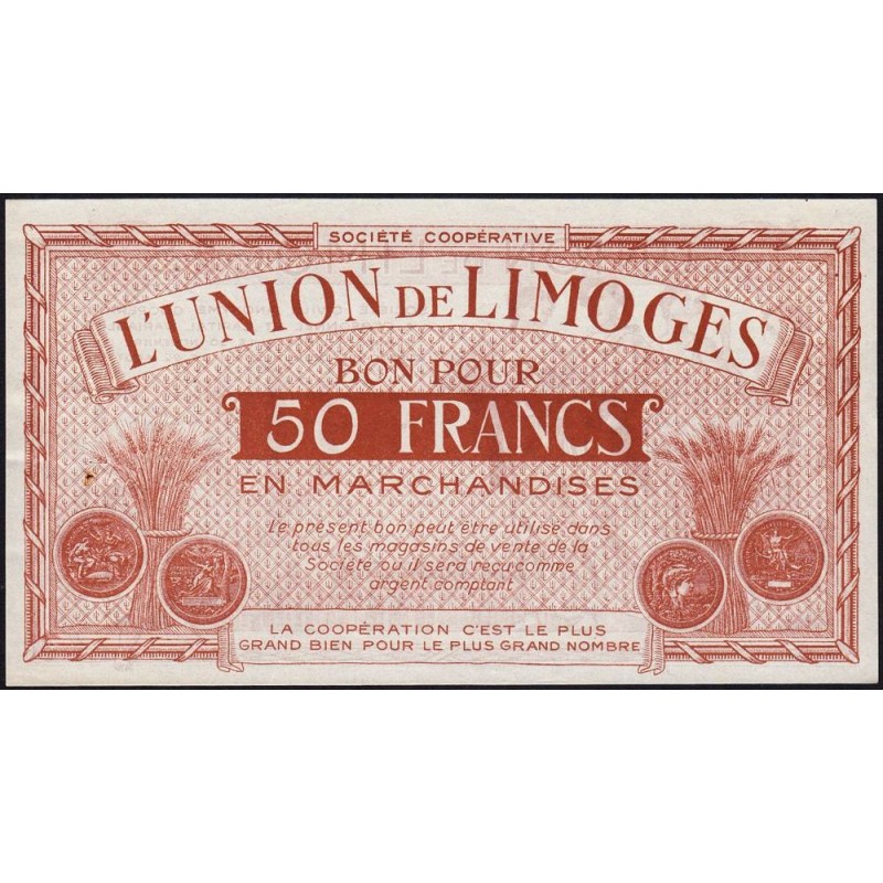 87 - Limoges - Union de Limoges - 50 francs - Type C - (1920-1935) - Etat : SUP