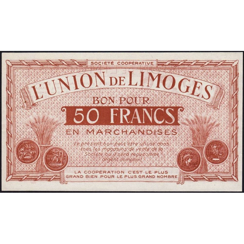 87 - Limoges - Union de Limoges - 50 francs - Type C - (1920-1935) - Etat : SUP