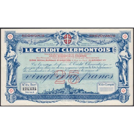 63 - Clermont-Ferrand - Le Crédit Clermontois - 25 francs - Série A - (1920-1925) - Etat : TTB