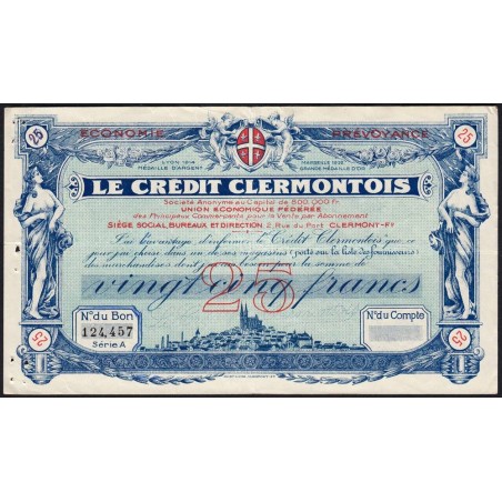 63 - Clermont-Ferrand - Le Crédit Clermontois - 25 francs - Série A - (1920-1925) - Etat : TTB