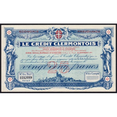 63 - Clermont-Ferrand - Le Crédit Clermontois - 25 francs - Série A - (1920-1925) - Etat : TTB+