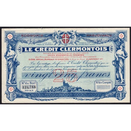 63 - Clermont-Ferrand - Le Crédit Clermontois - 25 francs - Série A - (1920-1925) - Etat : TTB