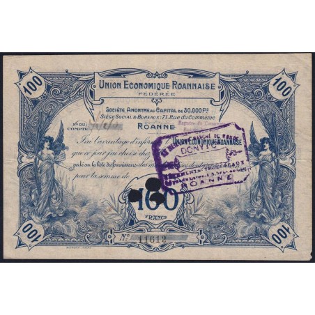 42 - Roanne - Union Economique Roannaise - 100 francs - Type B - (1922-1925) - Annulé - Etat : TTB+