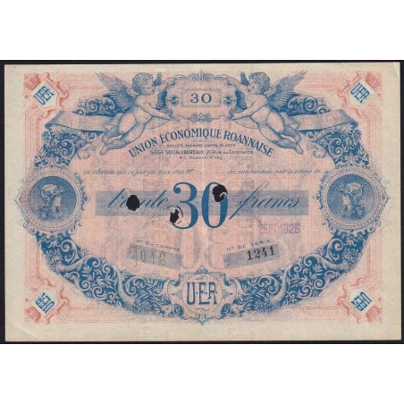 42 - Roanne - Union Economique Roannaise - 30 francs - Type C - (1925-1930) - Annulé - Etat : SUP