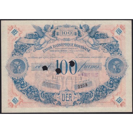 42 - Roanne - Union Economique Roannaise - 100 francs - Type C - (1925-1930) - Annulé - Etat : SUP