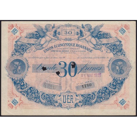 42 - Roanne - Union Economique Roannaise - 30 francs - Type C - (1925-1930) - Annulé - Etat : SUP