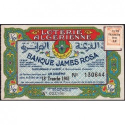 Algérie - Billet de loterie - 18e tranche - 1/10ème - 1941 - Etat : TTB+