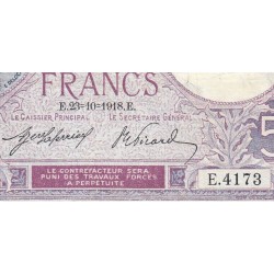 F 03-02a - 23/10/1918 - 5 francs - Violet - Série E.4173 - Etat : TTB-