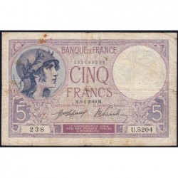 F 03-03 - 09/01/1919 - 5 francs - Violet - Série U.5204 - Etat : TB-