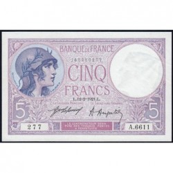 F 03-05 - 12/02/1921 - 5 francs - Violet - Série A.6611 - Etat : SUP à SUP+