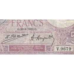 F 03-06 - 23/08/1922 - 5 francs - Violet - Série V.9679 - Etat : TB-