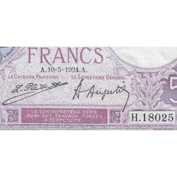 F 03-08 - 10/05/1924 - 5 francs - Violet - Série H.18025 - Etat : TTB+