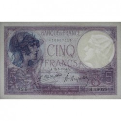 F 03-08 - 10/05/1924 - 5 francs - Violet - Série H.18025 - Etat : TTB+