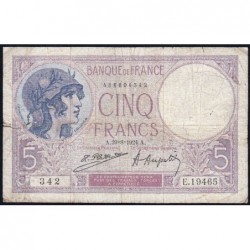 F 03-08 - 29/08/1924 - 5 francs - Violet - Série E.19465 - Etat : B+