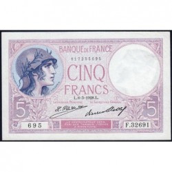 F 03-12 - 08/03/1928 - 5 francs - Violet - Série F.32691 - Etat : SUP-