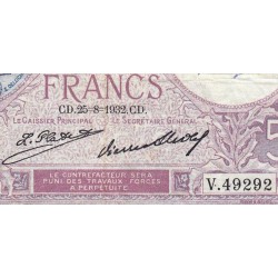 F 03-16 - 25/08/1932 - 5 francs - Violet - Série V.49292 - Londres 31 mai 1940 - Etat : TB+