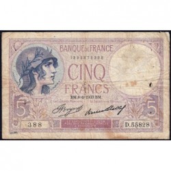 F 03-17 - 08/06/1933 - 5 francs - Violet - Série D.55828 - Etat : TB-