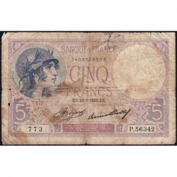 F 03-17 - 22/06/1933 - 5 francs - Violet - Série P.56342 - Etat : B