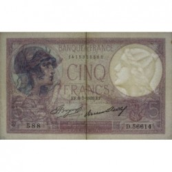 F 03-17 - 06/07/1933 - 5 francs - Violet - Série D.56614 - Etat : TTB